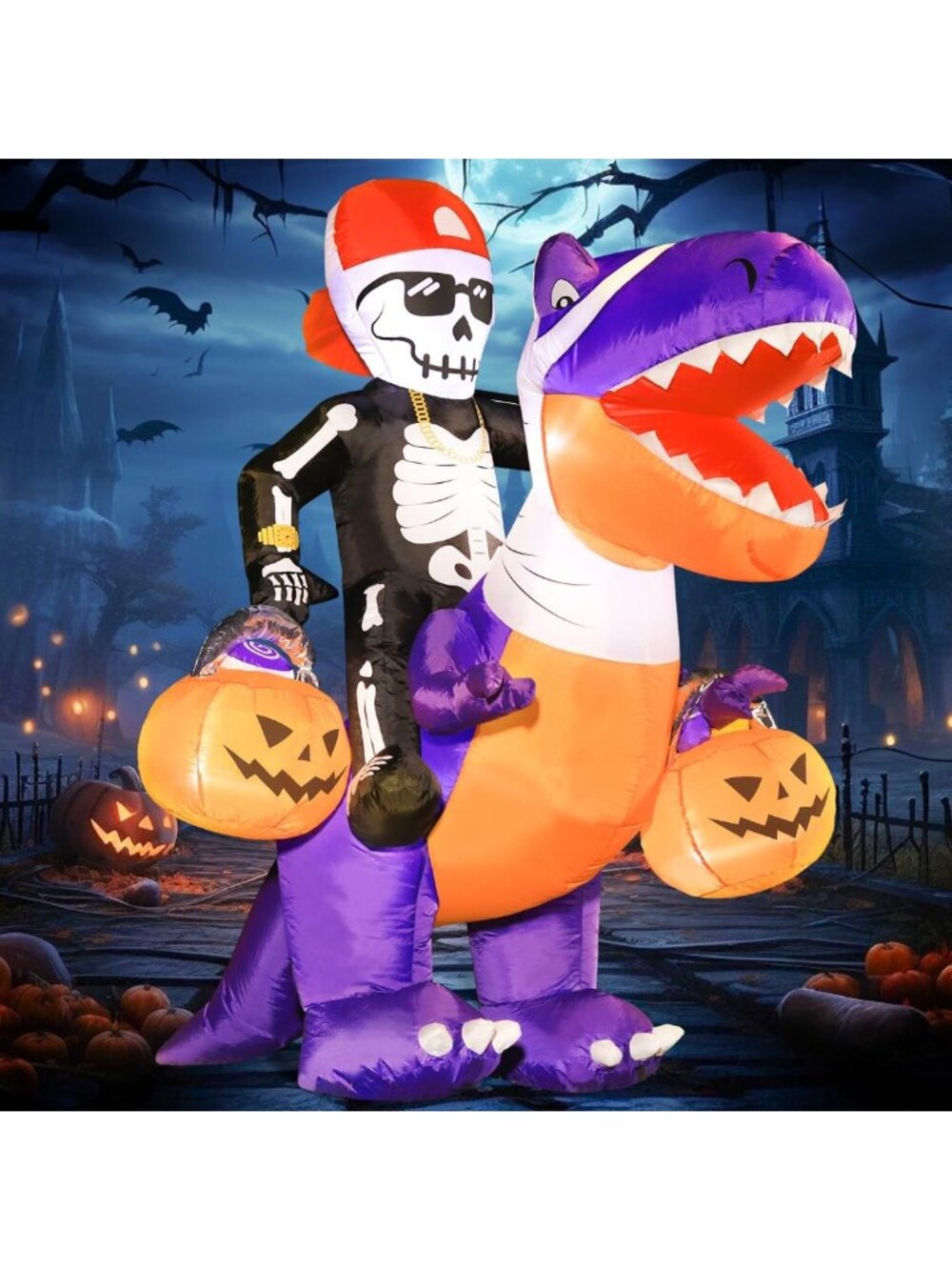 6FT Inflatable Skeleton Dinosaur Halloween Yard Decor - Spooky Outdoor
